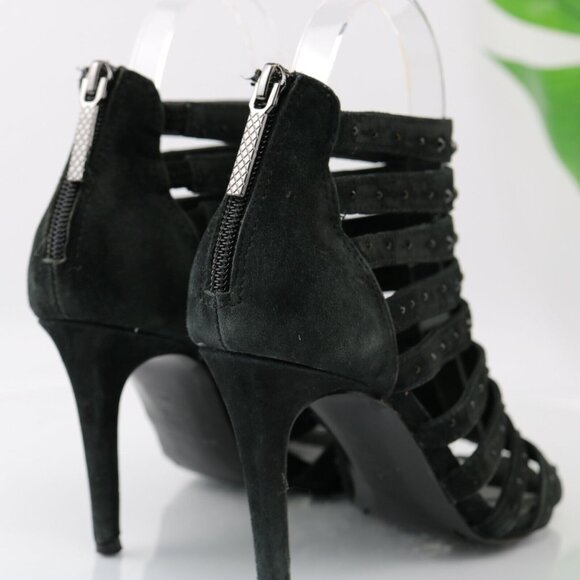 Donald Pliner Womens Adelia Sandal Size 6 Black Suede Heel Strappy Caged Bootie - Picture 4 of 11